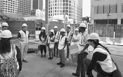 Structural/earthquake engineering students at Metropolis high-rise residential project in Los Angeles, California.