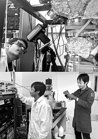 Graduate students Aditya Deshpande (top) and Koichi Tanaka (bottom) carry out in situ growth and characterization of high-quality crystalline thin films in professor Suneel Kodambaka’s laboratory.